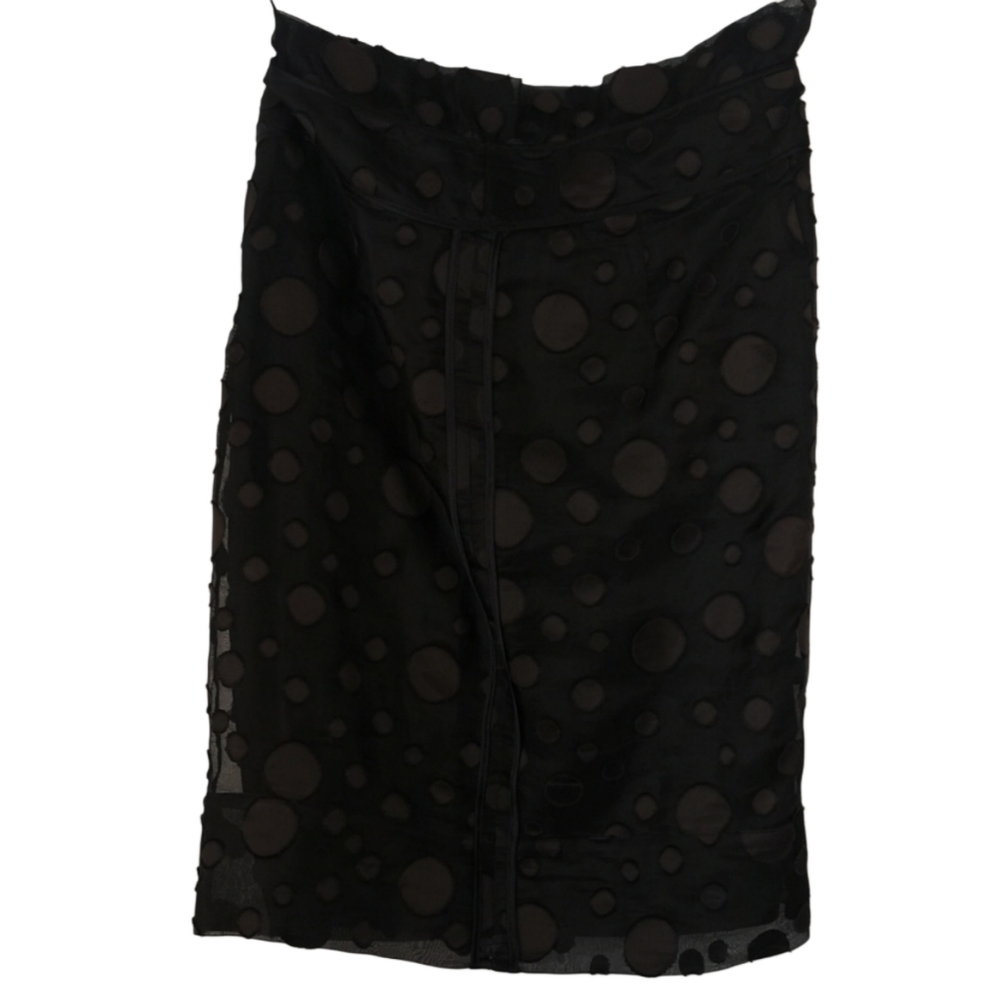 Hugo Boss black cotton silk sheer layered dot mono tone midi pencil skirt